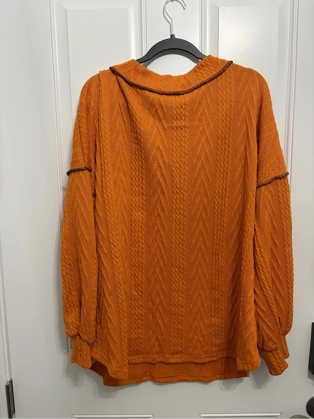 NWOT- Unbranded Cozy V-Neck Chevron Cable Knit Sweater in Rust Burnt Orange 2XL